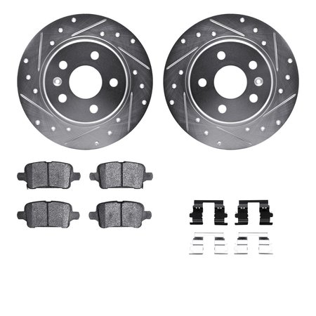 DYNAMIC FRICTION CO 7512-47033, Rotors-Drilled and Slotted-Silver w/ 5000 Advanced Brake Pads incl. Hardware, Zinc Coat 7512-47033